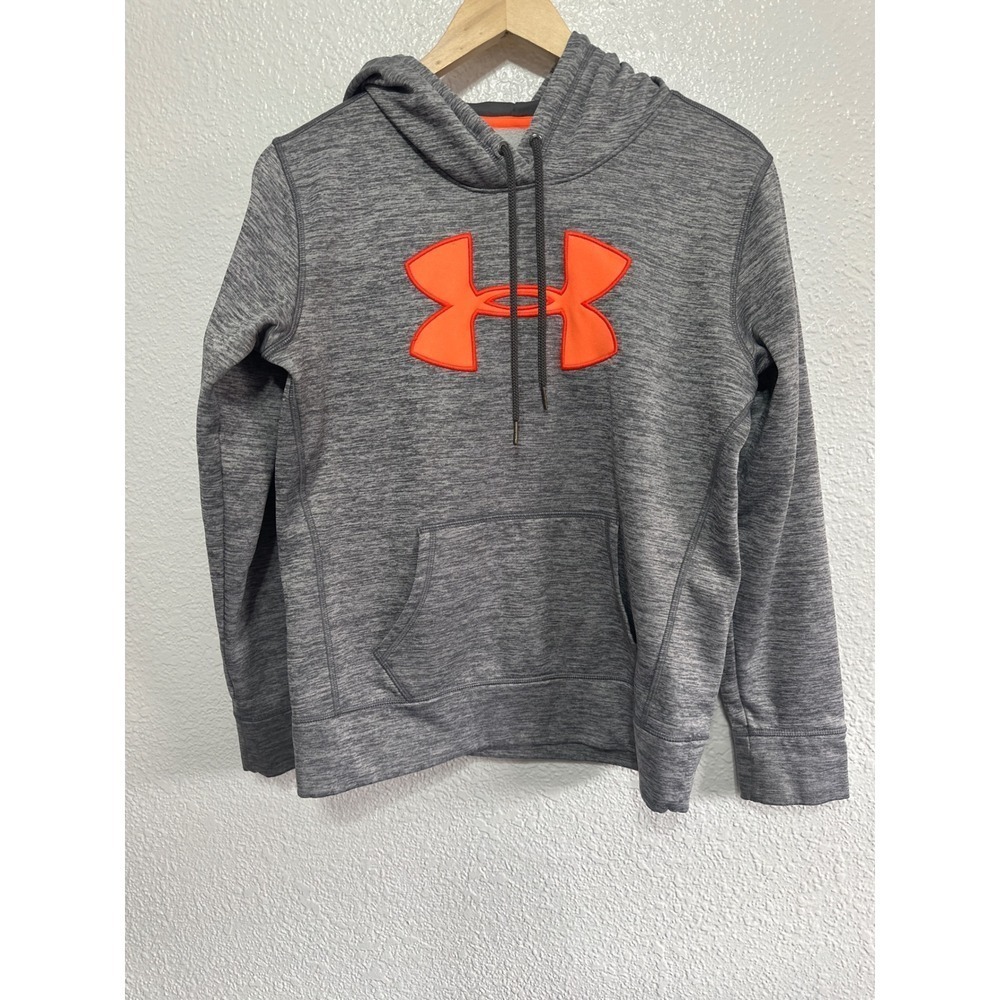 Under Armour Gray Heathered Hoodie Orange Logo Storm1 Size Medium